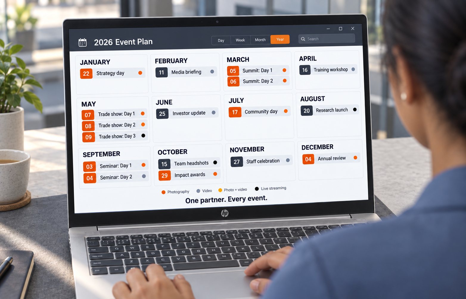 A 2026 event plan open on a laptop