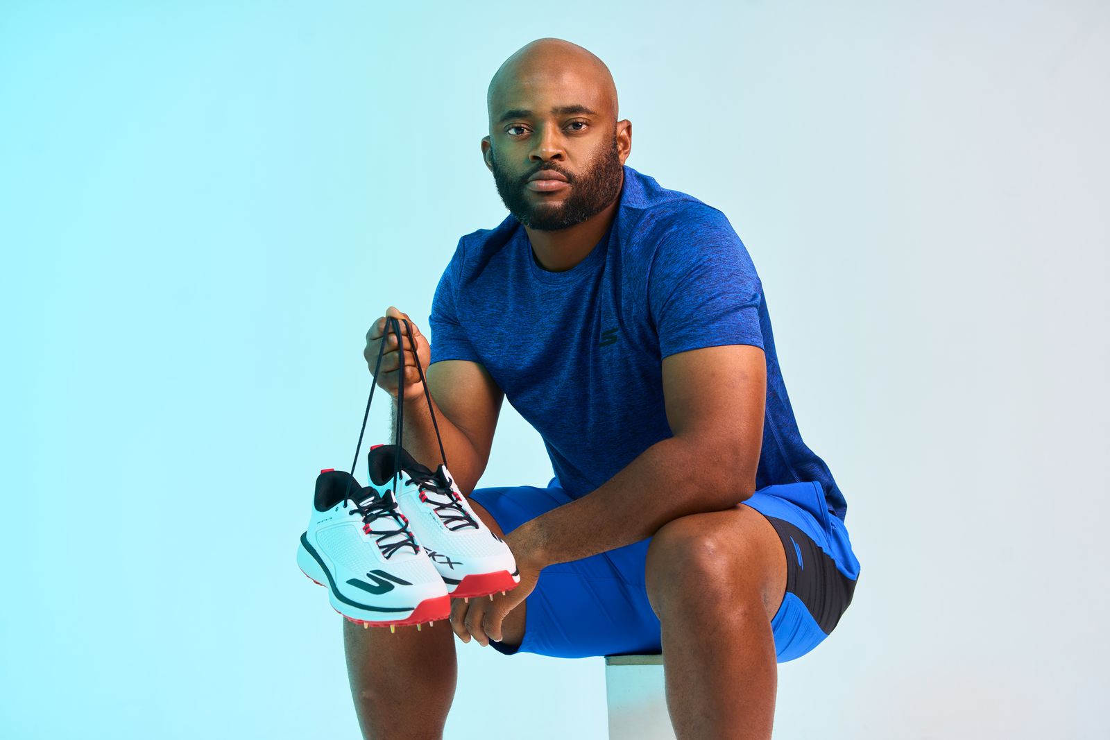Temba Bavuma seated in the studio for the Skechers campaign